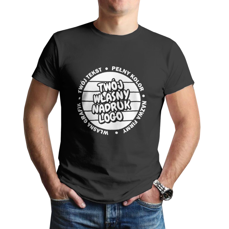 T-shirt męski 100% bawełna czarny 190 g/m2 z twoim nadrukiem T-shirt męski 100% bawełna czarny 190 g/m2 z twoim nadrukiem