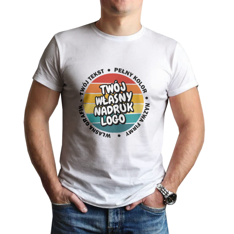 T-shirt męski 100% bawełna biały 190 g/m2 z twoim nadrukiem T-shirt męski 100% bawełna biały 190 g/m2 z twoim nadrukiem