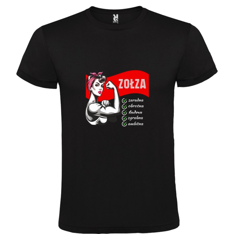 T-shirt koszulka czarna damska z nadrukiem ZOŁZA idealny prezent W1 T-shirt koszulka czarna damska z nadrukiem ZOŁZA idealny prezent W1