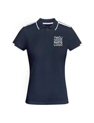 Damska elegancka koszulka polo granatowa białe wstawki z twoim nadrukiem