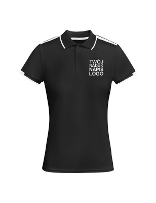 Damska elegancka koszulka polo czarna białe wstawki z twoim nadrukiem