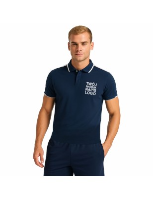 Męska elegancka koszulka polo granatowa białe wstawki z twoim nadrukiem