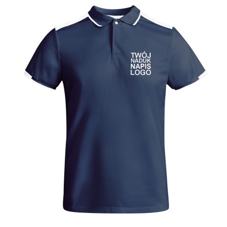 Męska elegancka koszulka polo granatowa białe wstawki z twoim nadrukiem
