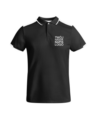 Męska elegancka koszulka polo czarna białe wstawki z twoim nadrukiem