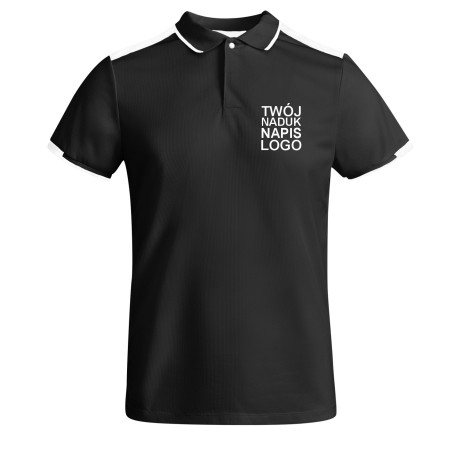 Męska elegancka koszulka polo czarna białe wstawki z twoim nadrukiem