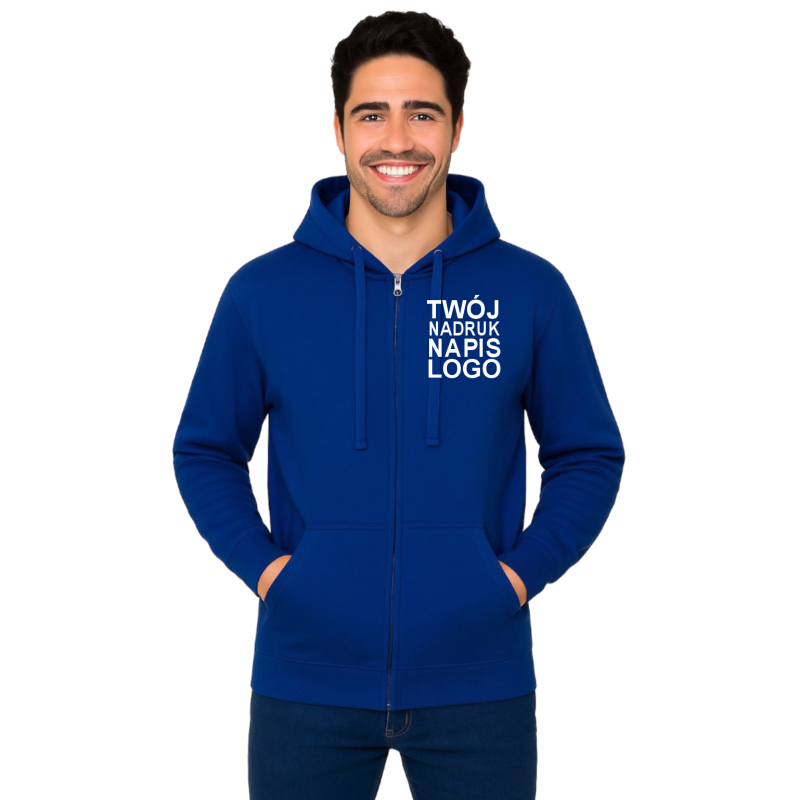 Bluza dresowa na zamek z kapturem męska chabrowa z twoim nadrukiem Bluza dresowa na zamek z kapturem męska chabrowa z twoim nadrukiem