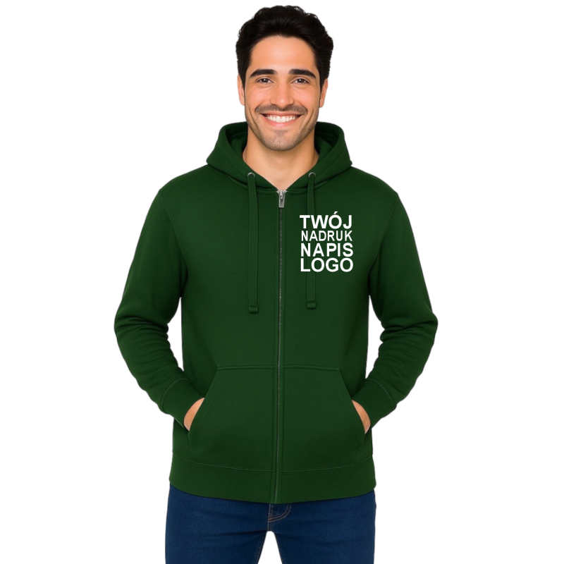 Bluza dresowa na zamek z kapturem męska zielona butelka z twoim nadrukiem Bluza dresowa na zamek z kapturem męska zielona butelka z twoim nadrukiem