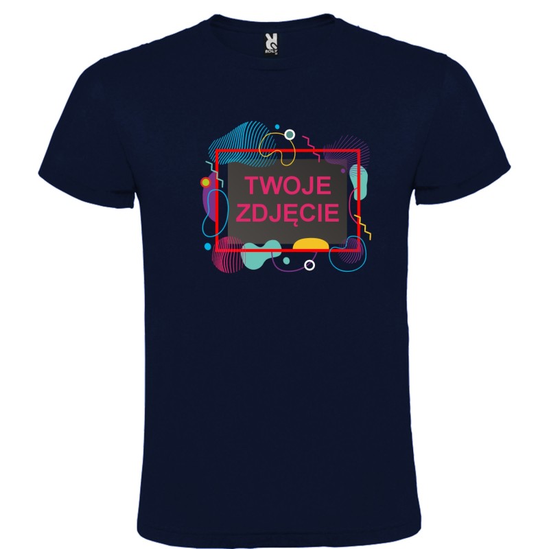 T-shirt Koszulka Twoje Zdjęcie idealny prezent kolorowa ramka granatowa