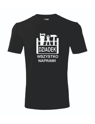 T-shirt męski czarny dziadek wszystko naprawi roz. S