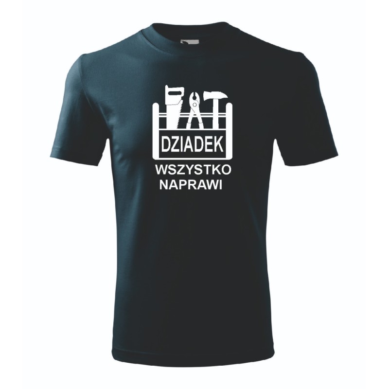 T-shirt męski granatowy dziadek wszystko naprawi roz. S