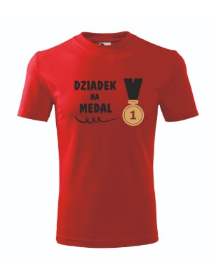 T-shirt męski czerwony dziadek na medal roz. S