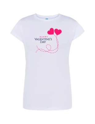 T-shirt damski biały happy valentine roz. S