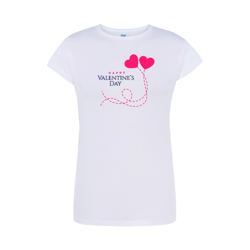 T-shirt damski biały happy valentine roz. S