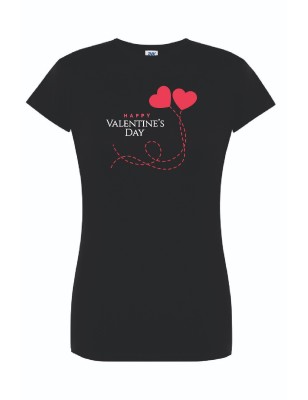 T-shirt damski czarny happy valentine roz. S