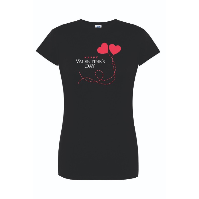 T-shirt damski czarny happy valentine roz. S