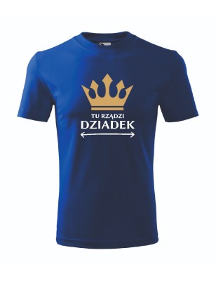 T-shirt męski chabrowy tu rządzi dziadek roz. S