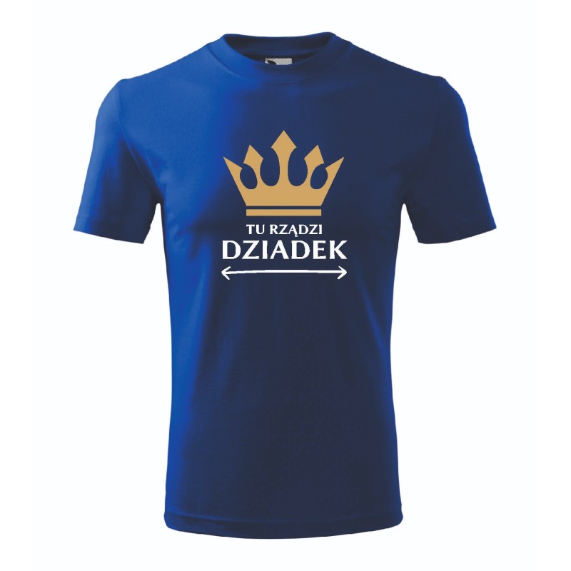 T-shirt męski chabrowy tu rządzi dziadek roz. S