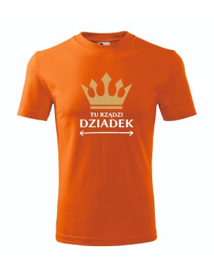 T-shirt męski pomarańcz tu rządzi dziadek roz. S