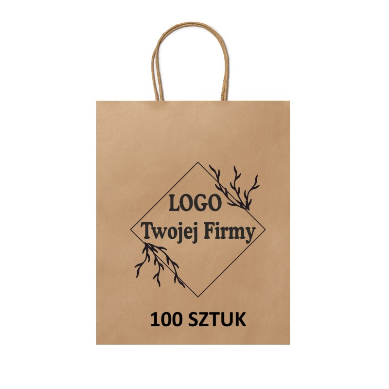 Torba Papierowa brązowa z Twoim Nadrukiem Logo 40cm/32cm/12/cm 100 sztuk