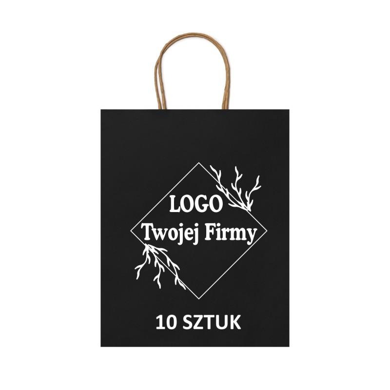 Torba Papierowa czarna z Twoim Nadrukiem Logo 40cm/32cm/12/cm 10 sztuk