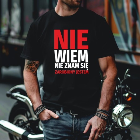 Koszulka Męska Młodzieżowa T-Shirt NIE WIEM NIE ZNAM SIĘ Bawełna roz. S