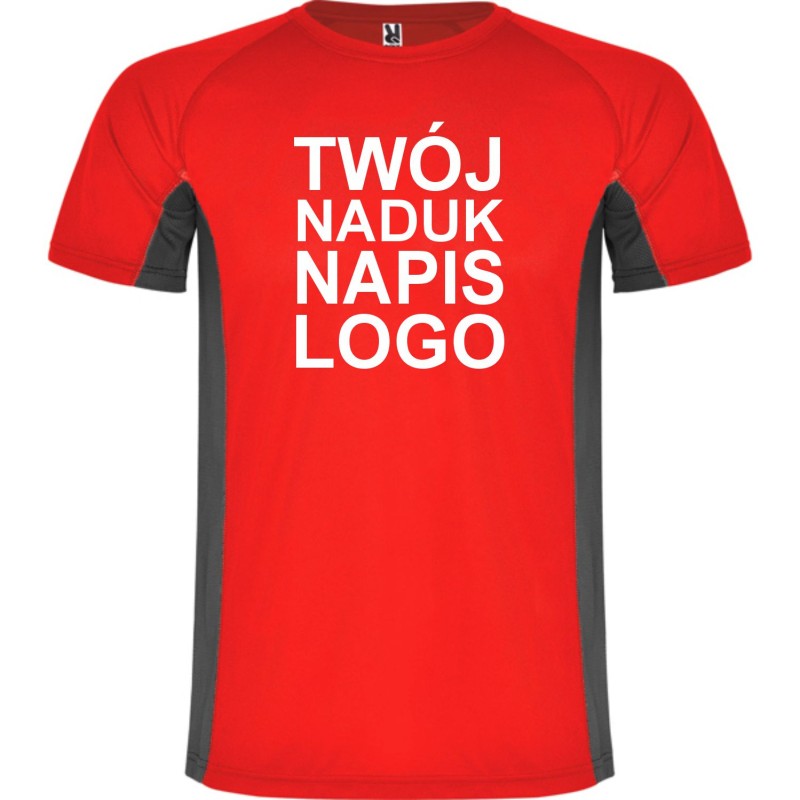 T-shirt męski dwukolorowy sportowy przyjemny w dotyku z twoim nadrukiem logo czerwony