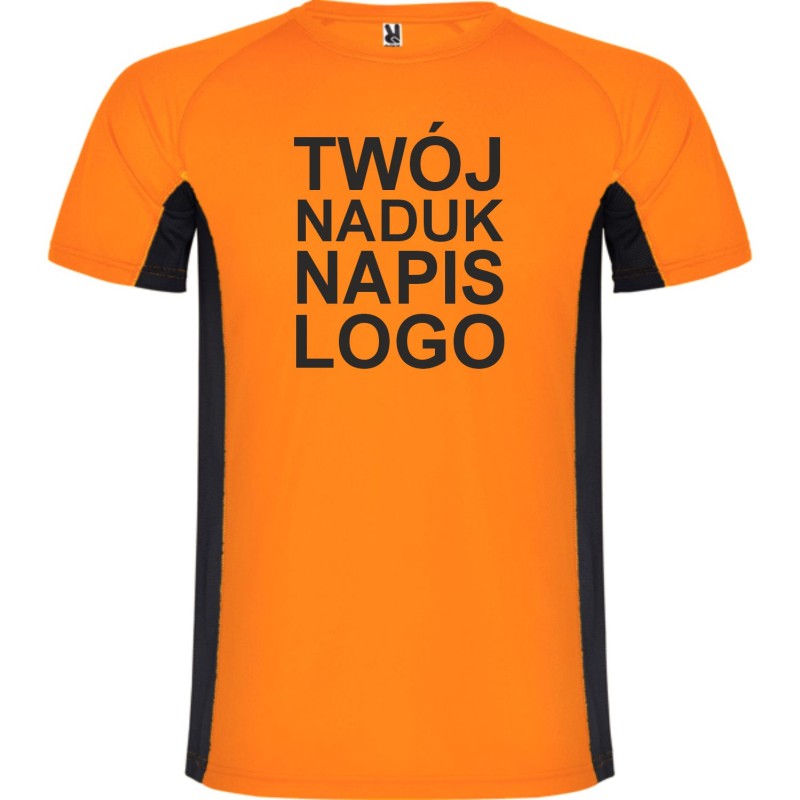 T-shirt męski dwukolorowy sportowy przyjemny w dotyku z twoim nadrukiem logo pomarańczowy
