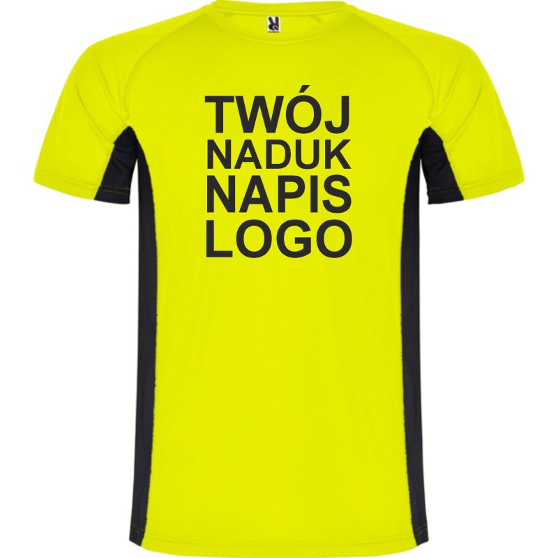 T-shirt męski dwukolorowy sportowy przyjemny w dotyku z twoim nadrukiem logo żółty