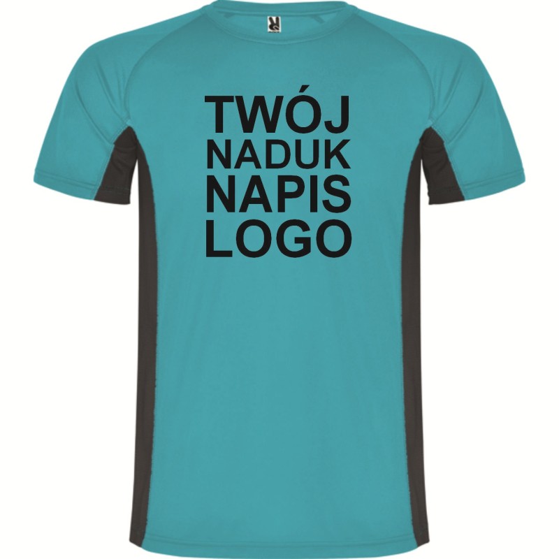 T-shirt męski dwukolorowy sportowy przyjemny w dotyku z twoim nadrukiem logo turkusowy