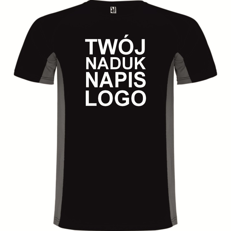 T-shirt męski dwukolorowy sportowy przyjemny w dotyku z twoim nadrukiem logo czarny