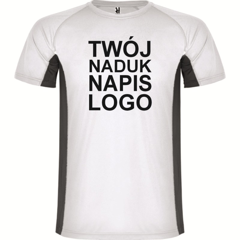 T-shirt męski dwukolorowy sportowy przyjemny w dotyku z twoim nadrukiem logo biały