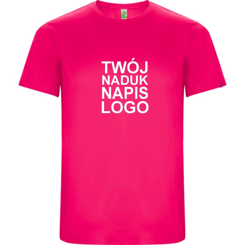 T-shirt męski sportowy szybkoschnący z twoim nadrukiem logo różowy fluo