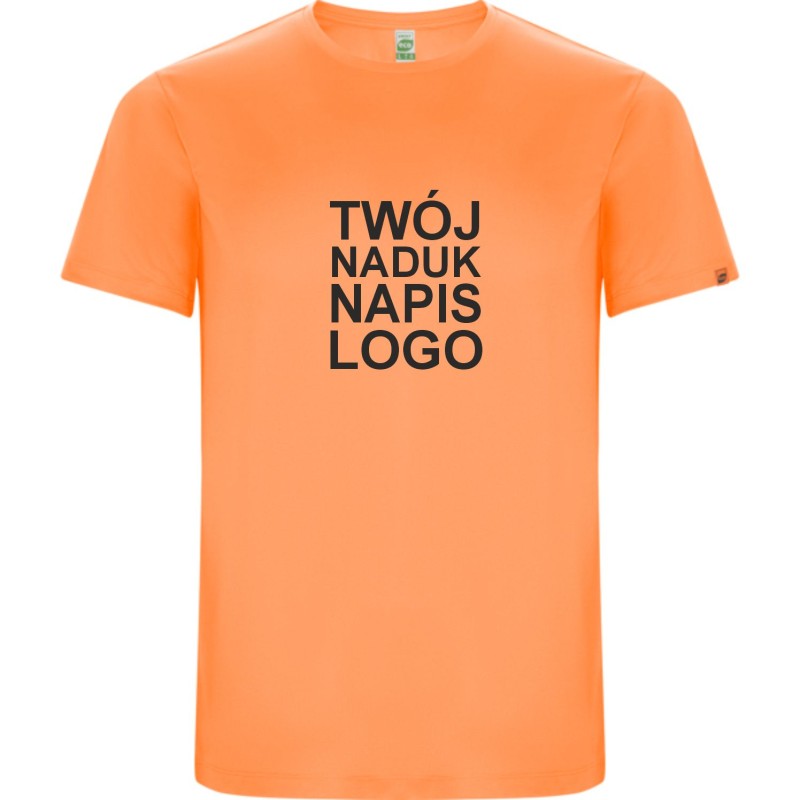 T-shirt męski sportowy szybkoschnący z twoim nadrukiem logo pomarańczowy fluo