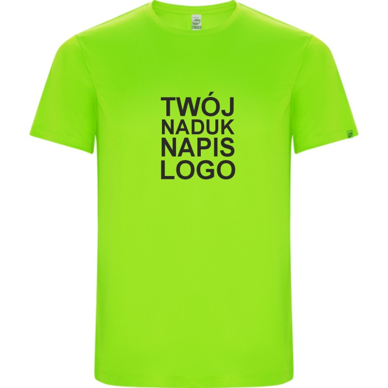 T-shirt męski sportowy szybkoschnący z twoim nadrukiem logo zielony fluo