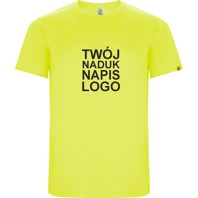 T-shirt męski sportowy szybkoschnący z twoim nadrukiem logo żółty fluo