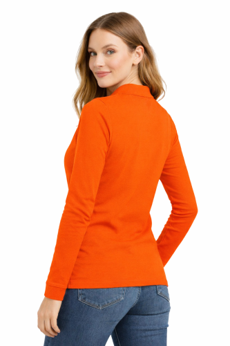Koszulka polo damska długi rękaw pomarańczowa tył.png