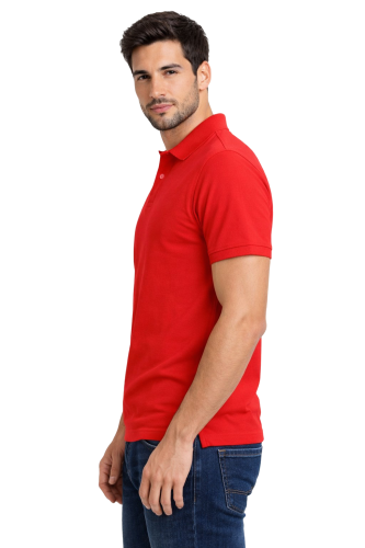 Koszulka polo męska krótki rękaw czerwona widok z boku.png
