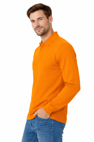 Koszulka polo męska z długim rekawem pomarańczowa widok z boku.png