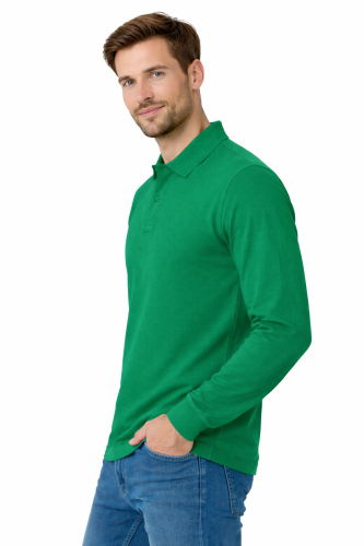 Koszulka polo męska z długim rekawem zielona widok z boku.png