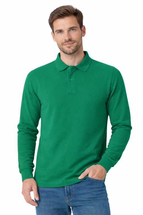 Koszulka polo męska z długim rekawem zielona.png