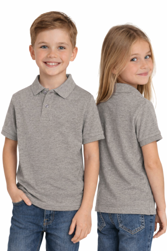 Koszulka polo dziecięca dla chłopca i dziewczynki w wieku 3-14 lat szara widok dzieci.png