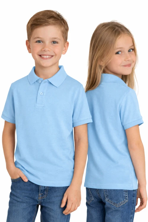 Koszulka polo dziecięca dla chłopca i dziewczynki w wieku 3-14 lat niebieska widok dzieci.png