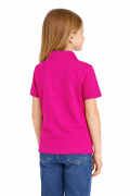 Koszulka polo dziecięca dla chłopca i dziewczynki w wieku 3-14 lat fuksja widok z tyłu dziewczynka.png
