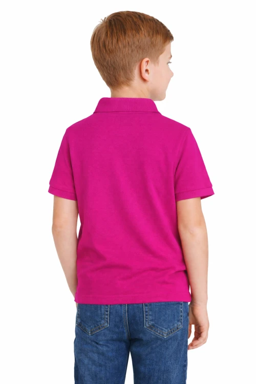 Koszulka polo dziecięca dla chłopca i dziewczynki w wieku 3-14 lat fuksja widok z tyłu.png