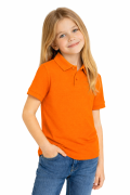 Koszulka polo dziecięca dla chłopca i dziewczynki w wieku 3-14 lat pomarańczowa widok dziewczynki.png