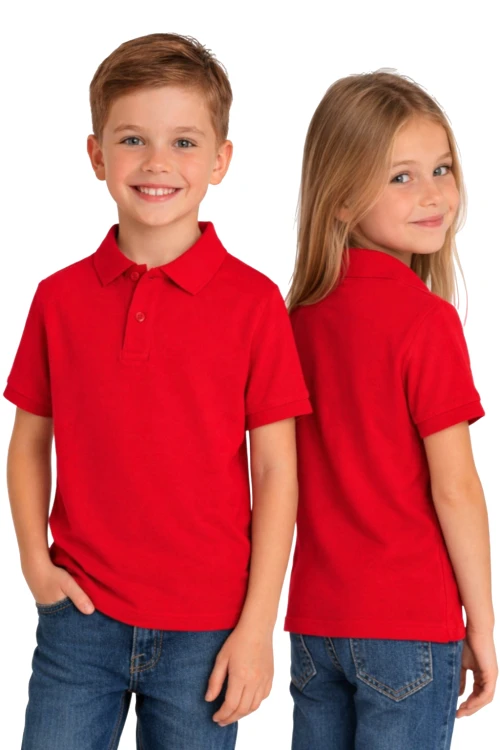 Koszulka polo dziecięca dla chłopca i dziewczynki w wieku 3-14 lat czerwona widok dzieci.png