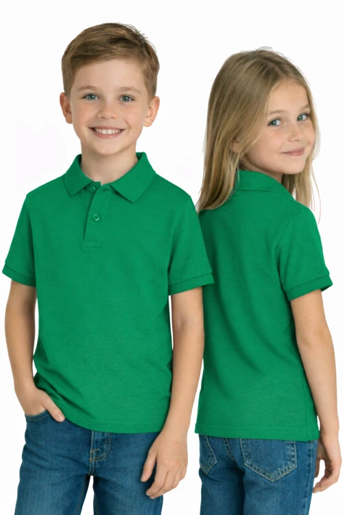 Koszulka polo dziecięca dla chłopca i dziewczynki w wieku 3-14 lat zielona widok dzieci.png