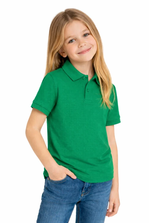 Koszulka polo dziecięca dla chłopca i dziewczynki w wieku 3-14 lat zielona widok dziewczynki.png