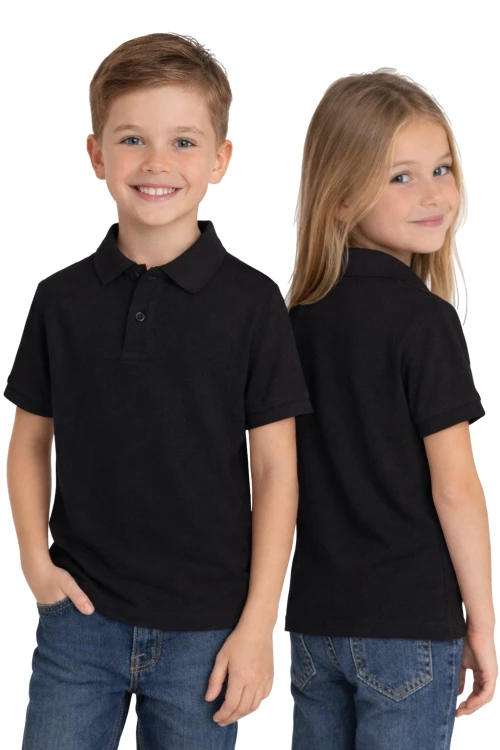 Koszulka polo dziecięca dla chłopca i dziewczynki w wieku 3-14 lat czarna widok dzieci.png