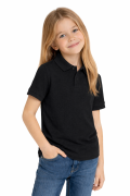 Koszulka polo dziecięca dla chłopca i dziewczynki w wieku 3-14 lat czarna widok dziewczynki.png